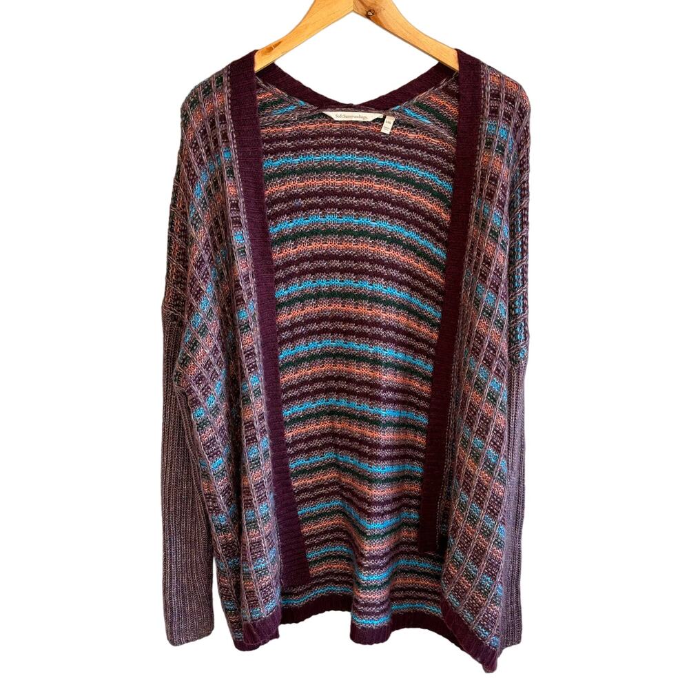 Soft Surroundings Multi-Color Textured Eirene Open Front Cardigan Sweater - L/XL